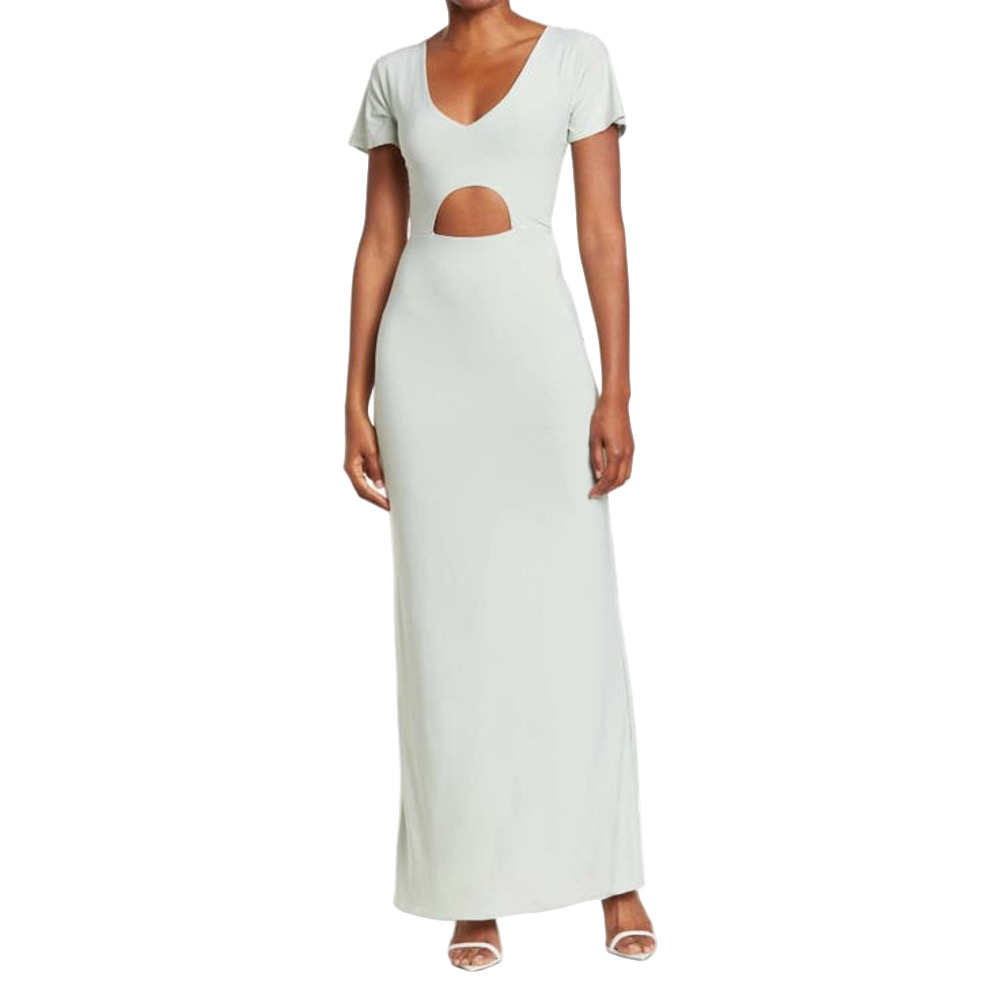 Love X Design Anjelina Sage Green Slinky Cut Out Short Sleeve Maxi Dress Size XL